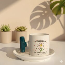 GÜLÜMSE YOLUNA DEVAM ET-T TÜRK KAHVESİ FİNCANI - YEŞİL SAP - 