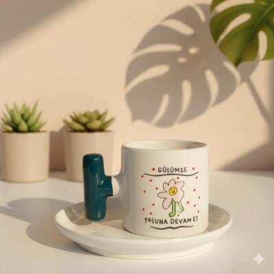 GÜLÜMSE YOLUNA DEVAM ET-T TÜRK KAHVESİ FİNCANI - YEŞİL SAP - 1