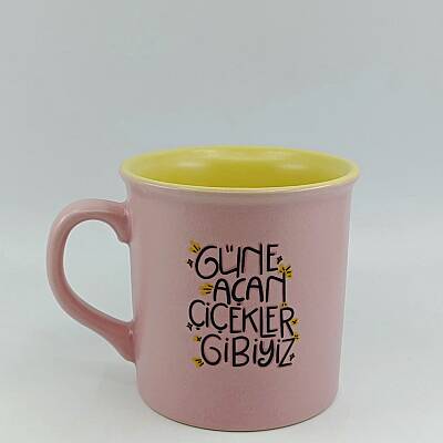 GÜNE AÇAN ÇİÇEKLER GİBİYİZ-İDA KUPA - PEMBE SAP PEMBE GÖVDE SARII İÇ - 1