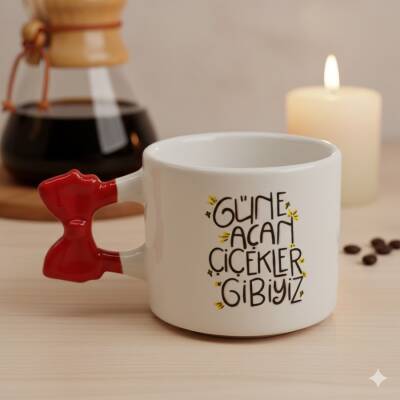 GÜNE AÇAN ÇİÇEKLER GİBİYİZ-KURDELE KUPA - KIRMIZI SAP - 1