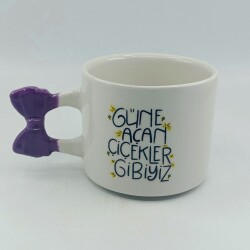 GÜNE AÇAN ÇİÇEKLER GİBİYİZ-KURDELE KUPA - MOR SAP - 