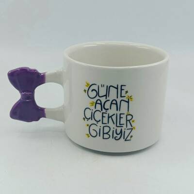 GÜNE AÇAN ÇİÇEKLER GİBİYİZ-KURDELE KUPA - MOR SAP - 1