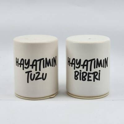 HAYATIMIN TUZU & HAYATIMIN BİBERİ-SİLİNDİR SERAMİK TUZLUK & BİBERLİK - TRANSPARAN - 1