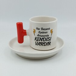 HER BAŞARILI KADININ ARKASINDA-T TÜRK KAHVESİ FİNCANI - TURUNCU SAP - 