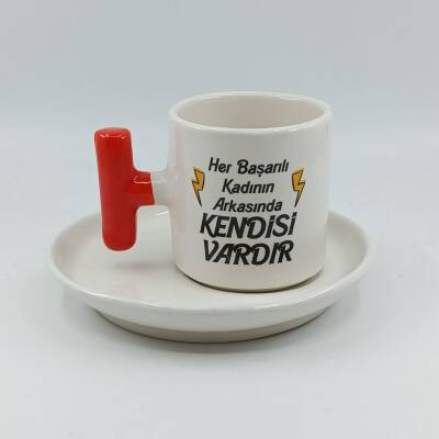 HER BAŞARILI KADININ ARKASINDA-T TÜRK KAHVESİ FİNCANI - TURUNCU SAP - 1