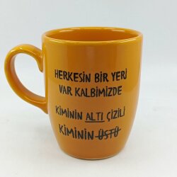 HERKESİN BİR YERİ VAR KALBİMİZDE-OVAL KUPA - SARI SAP SARI GÖVDE SARI İÇ - 