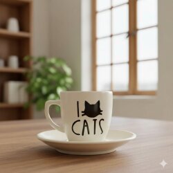 I LOVE CATS-KLASİK TÜRK KAHVESİ FİNCANI - TRANSPARAN GÖVDE - 