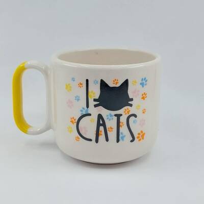 I LOVE CATS- RENKLİ - ARYA ÇAY FİNCANI - SARI SAP - 1