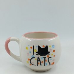 I LOVE CATS- RENKLİ-BALON KUPA - PEMBE SAP PEMBE TURNET - 