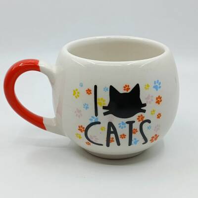 I LOVE CATS- RENKLİ - BALON KUPA - TURUNCU SAP - 1