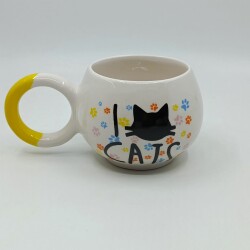 I LOVE CATS- RENKLİ - BALONCUK KUPA - SARI SAP - 