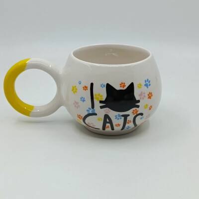 I LOVE CATS- RENKLİ - BALONCUK KUPA - SARI SAP - 1