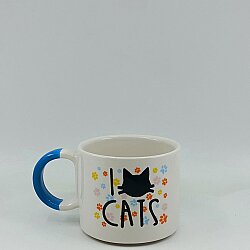 I LOVE CATS- RENKLİ - D KUPA - AÇIK MAVİ SAP - 