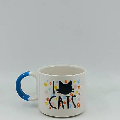 I LOVE CATS- RENKLİ - D KUPA - AÇIK MAVİ SAP - 1
