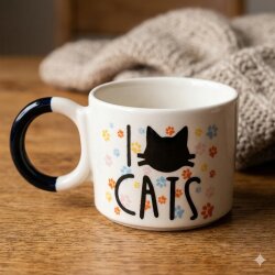 I LOVE CATS- RENKLİ - DÜĞÜM KUPA - SİYAH SAP - 