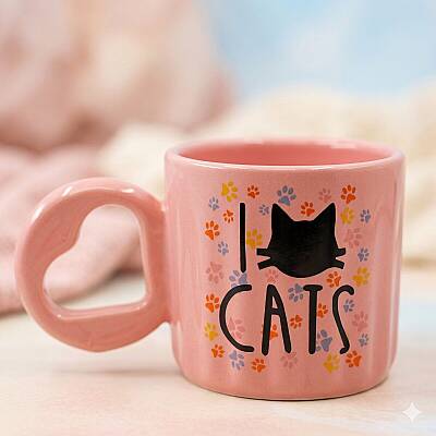 I LOVE CATS- RENKLİ-EROS KUPA - PEMBE SAP PEMBE GÖVDE - 1