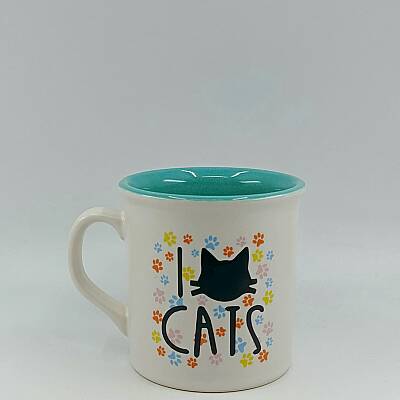 I LOVE CATS- RENKLİ-İDA KUPA - TRANSPARAN SAP TRANSPARAN GÖVDE MAVİ İÇ - 1