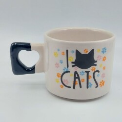 I LOVE CATS- RENKLİ-KALP KUPA - SİYAH SAP - 