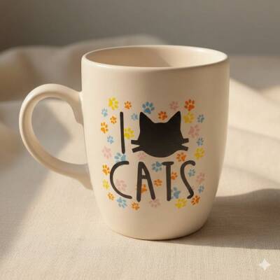 I LOVE CATS- RENKLİ - OVAL KUPA - TRANSPARAN SAP - 1