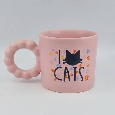I LOVE CATS- RENKLİ-PRENSES KUPA - PEMBE GÖVDE PEMBE SAP - 1