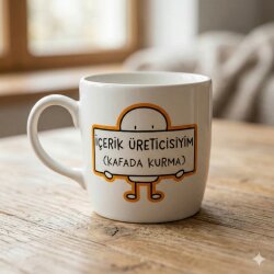 İÇERİK ÜRETİCİSİYİM (KAFADA KURMA)-BODUR KUPA - TRANSPARAN - 