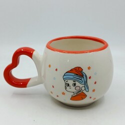 İNCİ KÜPELİ KIZ ÇİZİM-AMOUR KUPA - TURUNCU SAP TURUNCU TURNET - 