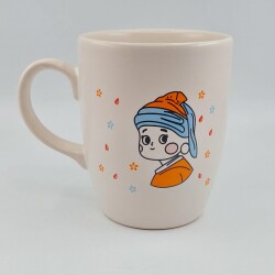 İNCİ KÜPELİ KIZ ÇİZİM-OVAL KUPA - TRANSPARAN SAP - 