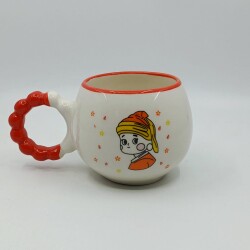 İNCİ KÜPELİ KIZ ÇİZİM-PUF KUPA - TURUNCU SAP TURUNCU TURNET - 