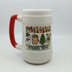 IŞIKLI KURABİYE ADAMLAR MUTLU YILLAR-SERAMİK BİRA BARDAĞI - KIRMIZI SAP - 