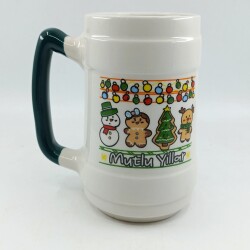 IŞIKLI KURABİYE ADAMLAR MUTLU YILLAR-SERAMİK BİRA BARDAĞI - YEŞİL SAP - 