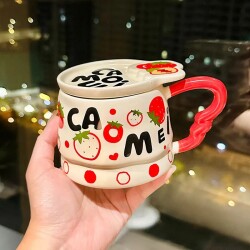 İTHAL KUPA-KAPAKLI MEYVELİ KUPA - ÇİLEK K-1-15 - 