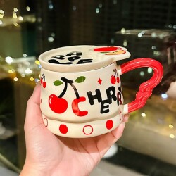 İTHAL KUPA-KAPAKLI MEYVELİ KUPA - KİRAZ K-1-17 - 