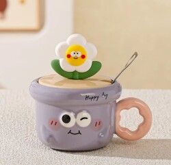 İTHAL KUPA-KAPAKLI&KAŞIKLI ÇİÇEK KUPA - MOR K-1-26 - 