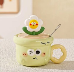 İTHAL KUPA-KAPAKLI&KAŞIKLI ÇİÇEK KUPA - YEŞİL K-1-29 - 