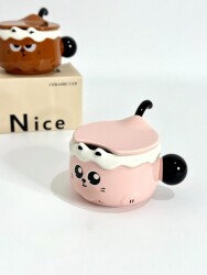 İTHAL KUPA-KAŞIKLI&KAPAKLI KEDİ KUPA - PEMBE K-1-14 - 