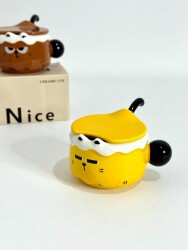 İTHAL KUPA-KAŞIKLI&KAPAKLI KEDİ KUPA - SARI K-1-13 - 