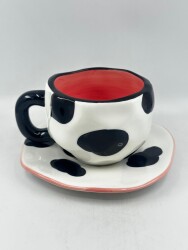 İTHAL KUPA-TABAKLI ÇAY FİNCANI - İNEK DESEN K-2-17 - 