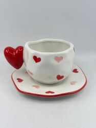 İTHAL KUPA-TABAKLI ÇAY FİNCANI - KALPLER KIRMIZI KALP SAP K-2-13 - 