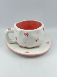 İTHAL KUPA-TABAKLI ÇAY FİNCANI - KURDELELER K-2-16 - 