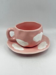 İTHAL KUPA-TABAKLI ÇAY FİNCANI - PEMBE BULUTLAR K-2-22 - 