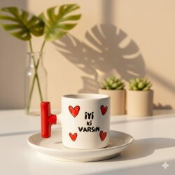 İYİ Kİ VARSIN KALPLER-T TÜRK KAHVESİ FİNCANI - KIRMIZI SAP - 