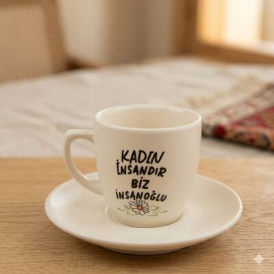 KADIN İNSANDIR BİZ İNSANOĞLU-KLASİK TÜRK KAHVESİ FİNCANI - TRANSPARAN GÖVDE - 1