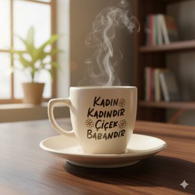 KADIN KADINDIR ÇİÇEK BABAN-KLASİK TÜRK KAHVESİ FİNCANI - TRANSPARAN GÖVDE - 1