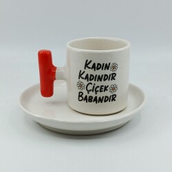 KADIN KADINDIR ÇİÇEK BABAN-T TÜRK KAHVESİ FİNCANI - TURUNCU SAP - 