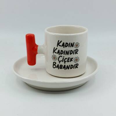 KADIN KADINDIR ÇİÇEK BABAN-T TÜRK KAHVESİ FİNCANI - TURUNCU SAP - 1