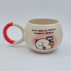 KAHVE BANA İYİ GELECEK - BALONCUK KUPA - KIRMIZI SAP - 
