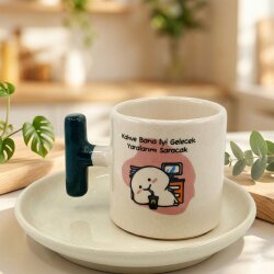 KAHVE BANA İYİ GELECEK-T TÜRK KAHVESİ FİNCANI - YEŞİL SAP - 