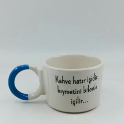 KAHVE HATIR İŞİDİR - DÜĞÜM KUPA - AÇIK MAVİ SAP - 