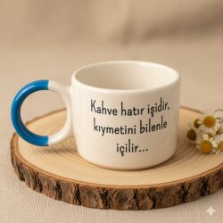 KAHVE HATIR İŞİDİR - DÜĞÜM KUPA - AÇIK MAVİ SAP - 