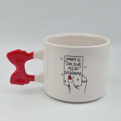 KAHVE İÇ DİK DUR-KURDELE KUPA - KIRMIZI SAP - 